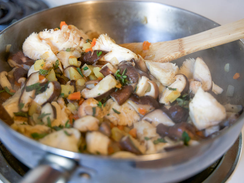 Cooking with fresh lion's mane and shiitake