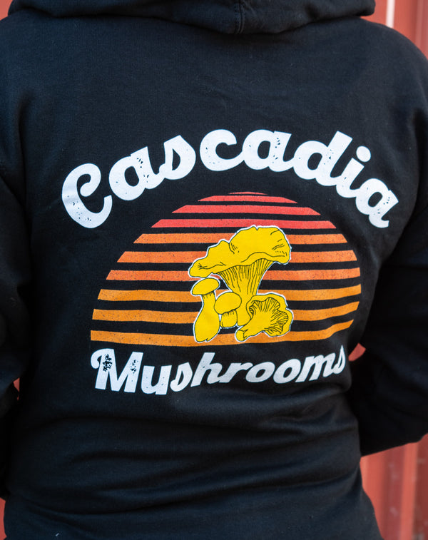 Back of Cascadia Mushrooms hoodie