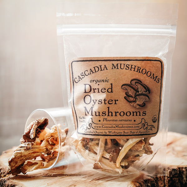 Organic dried oyster mushrooms from Cascadia Mushroom farmr